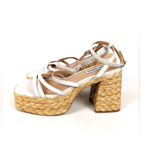 💚💚🌼 NEW Steve Madden Revolve Leather Belise Strappy Platform Jute Sandals - Picture 4 of 10